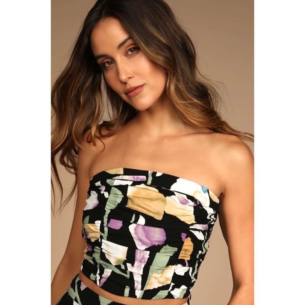 Lulus Super Bloom Black Floral Print Strapless Tube Top